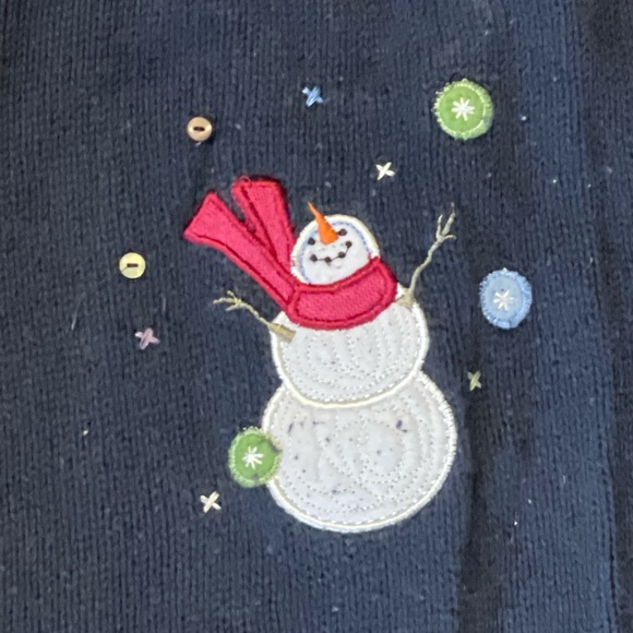 CJ Banks Snowman Christmas Zip Vest Sweater, Navy  -2X - Picture 6 of 10